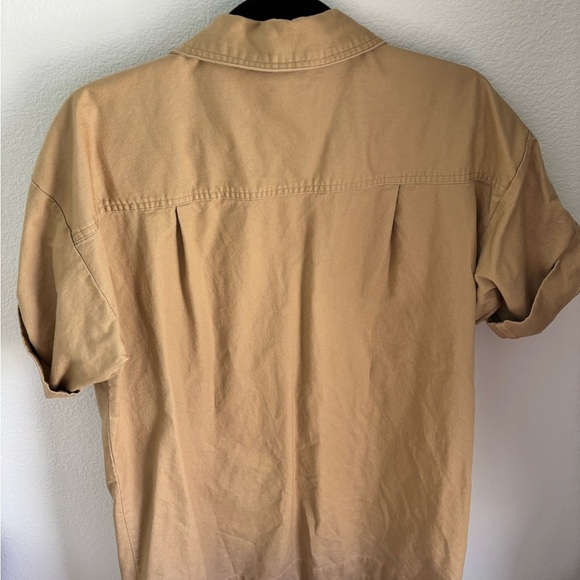 LOFT Khaki Safari Utility Tunic Dress – Button Front Pockets Roll Tab Sleeves M - Picture 7 of 8